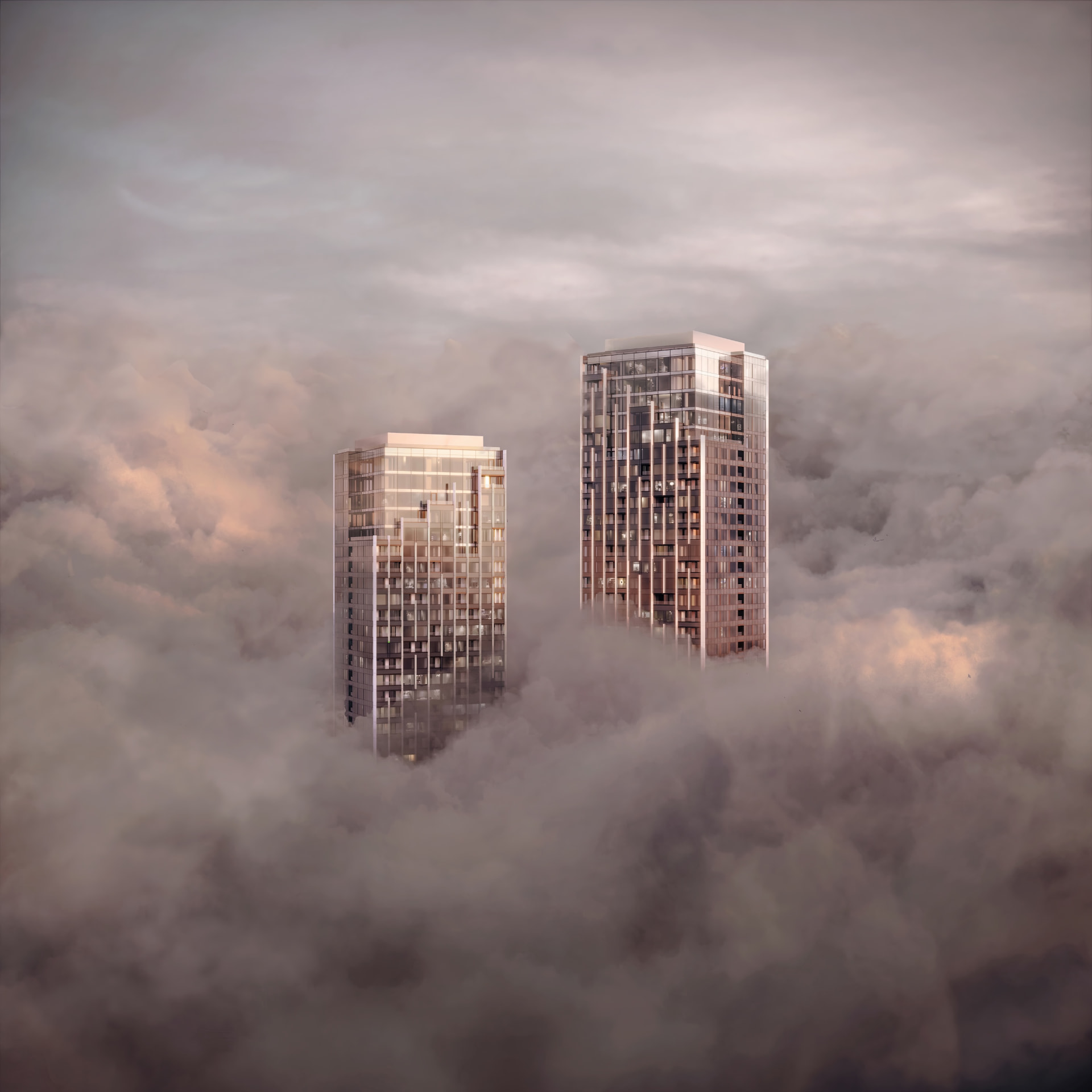 Věže Portum Towers nad mraky